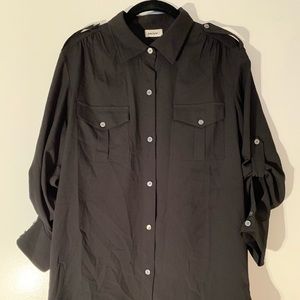 DKNY Black Long Button Up w Detailing